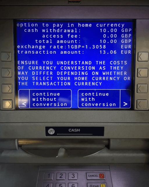 Revolut ATM Conversion options