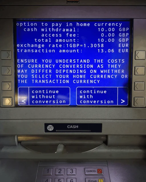 Revolut ATM Conversion options