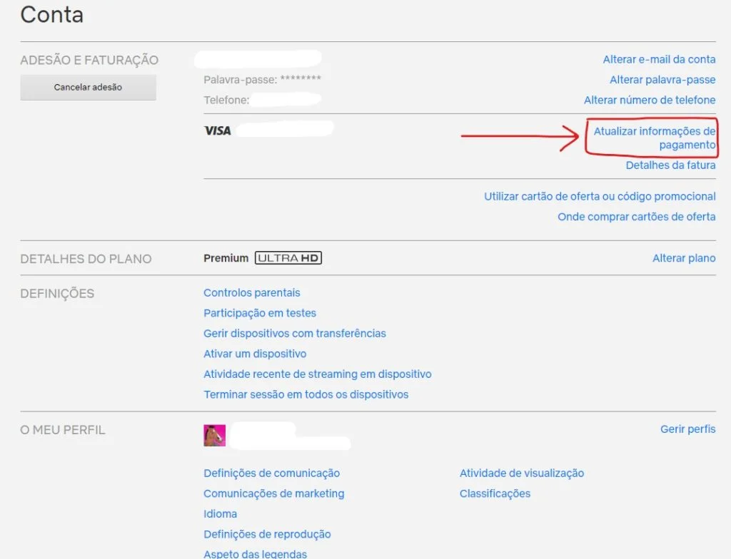 como mudar o cartão de pagamento da netflix